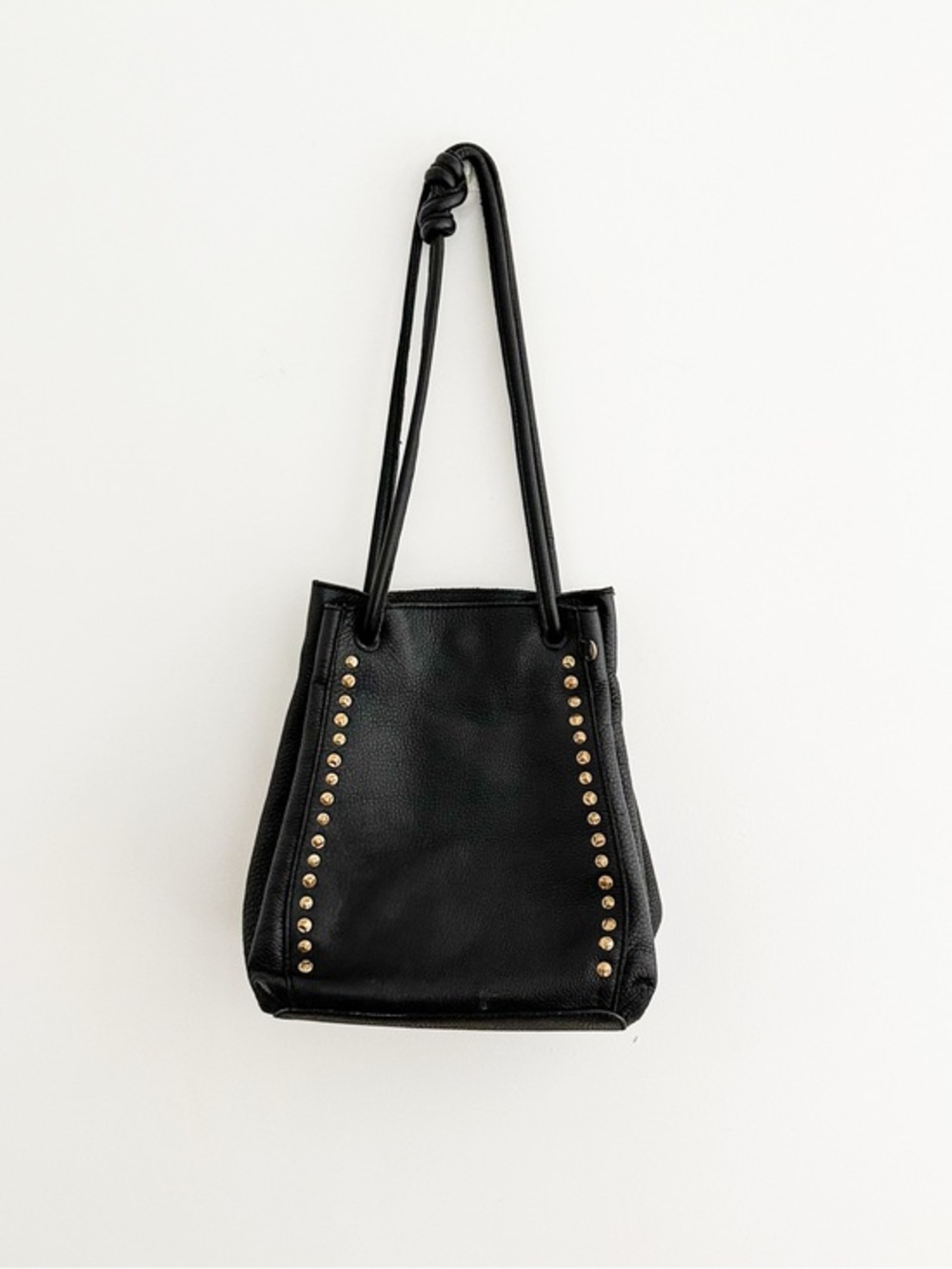 Vintage The Sak Black Leather Studded Tote Bag Gold Stud Shoulder Bag Hobo Purse